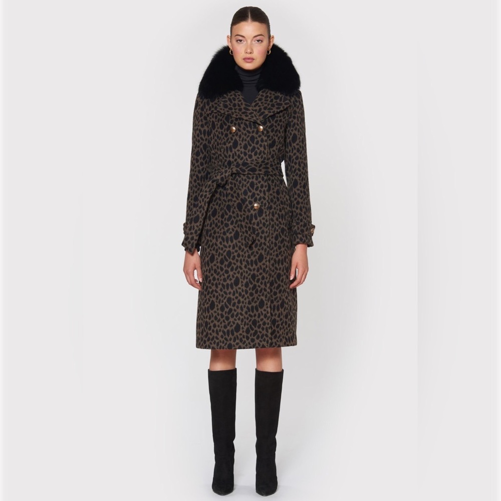 Fur collar - Double breasted belted trench wool